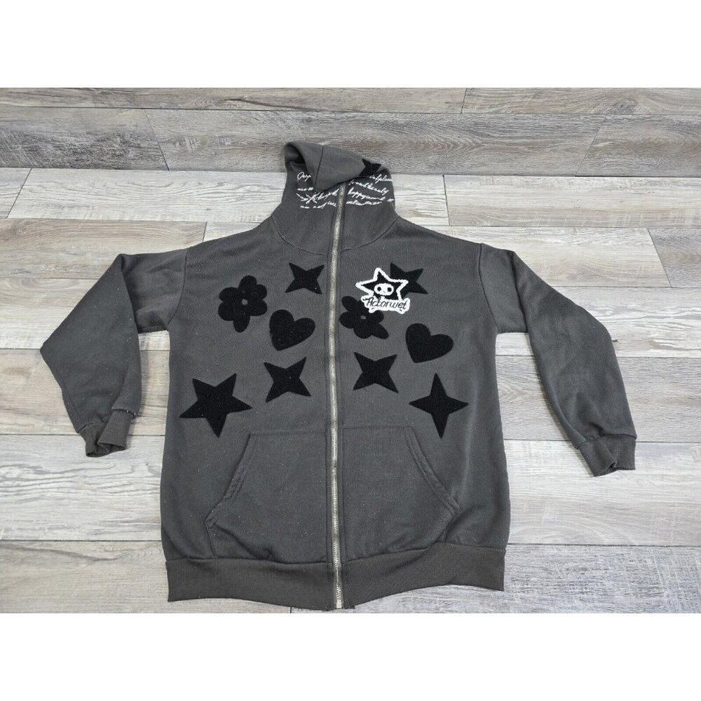 Actorwet Full Zip Hoodie Jacket Size Medium Gray Black Embroidered Lightweight